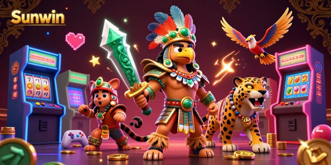 Experience thrilling gameplay at Sunwin with vibrant casino scenes of slot machines and warriors.