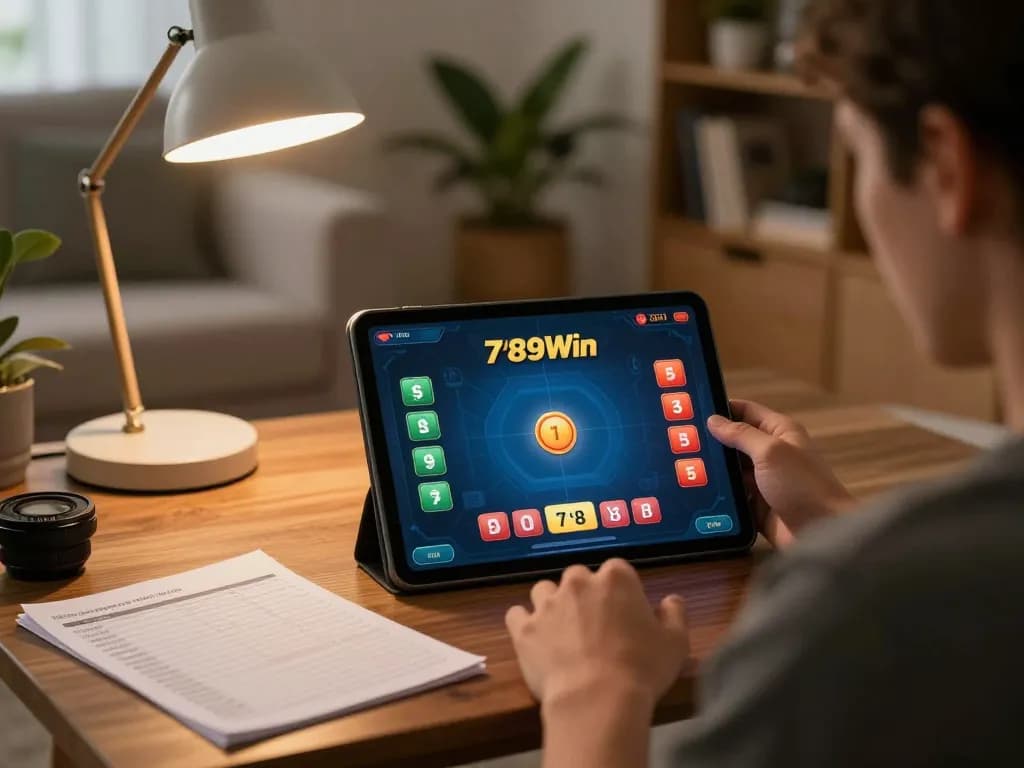 Engaging scene of poker gameplay on 789Win app, showcasing strategic betting in a cozy home setting
