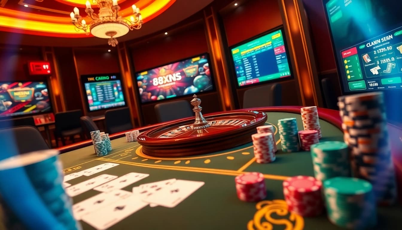 Experience the excitement of 88XX online gaming with vibrant casino tables and spinning roulette!