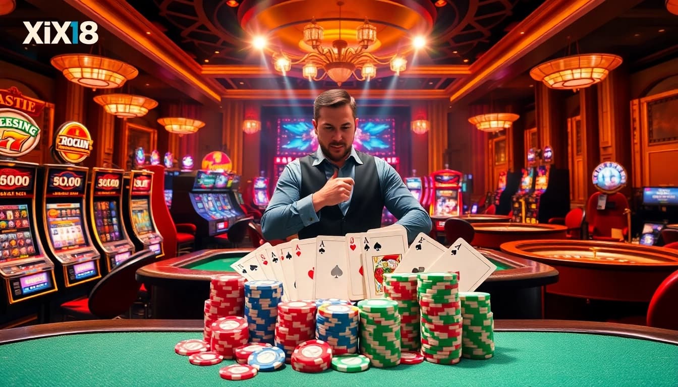Experience thrilling gameplay at Xin88 with vibrant casino tables and exciting slot machines.
