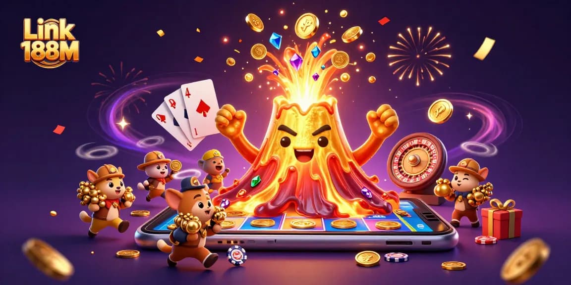 Experience the thrill at Link 188M with a vibrant casino scene bursting with treasures and excitement.