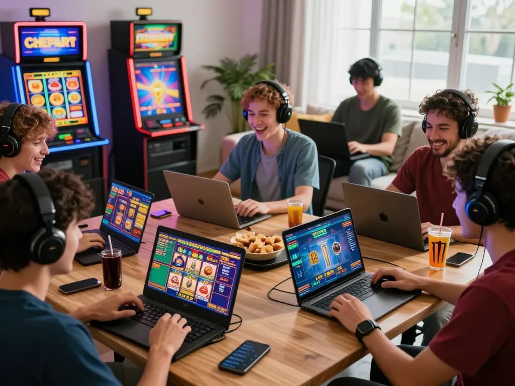 Players enjoying a dynamic gaming experience at BEM88, showcasing excitement with vibrant game graphics and cozy atmosphere.