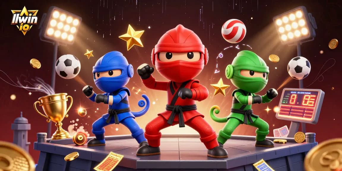 Engage with the stunning llwin io gaming scene featuring vibrant ninja chameleons amidst dynamic sports elements.