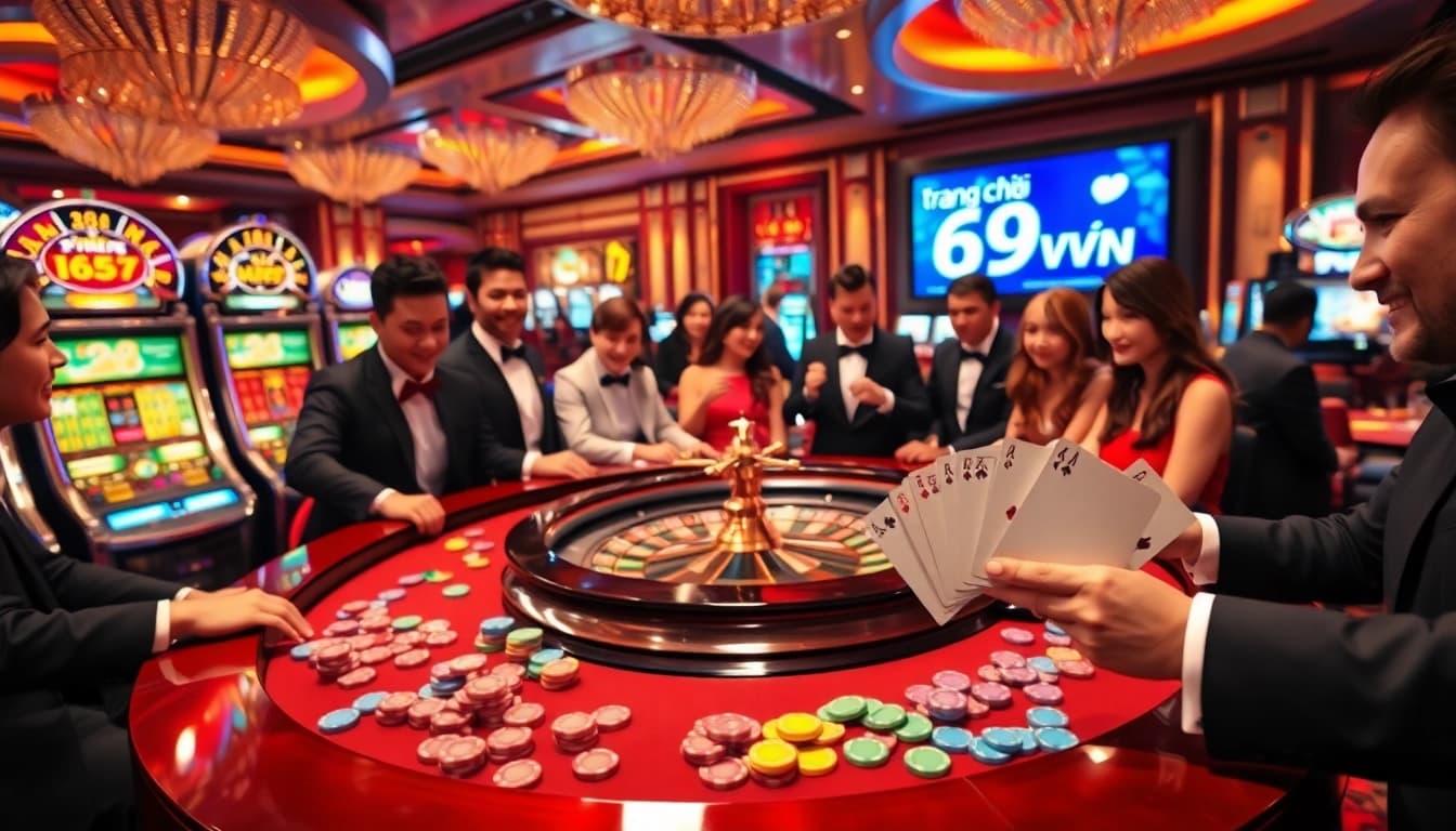Exciting roulette table scene at trang chủ 69vn highlighting vibrant gambling elements and player engagement.