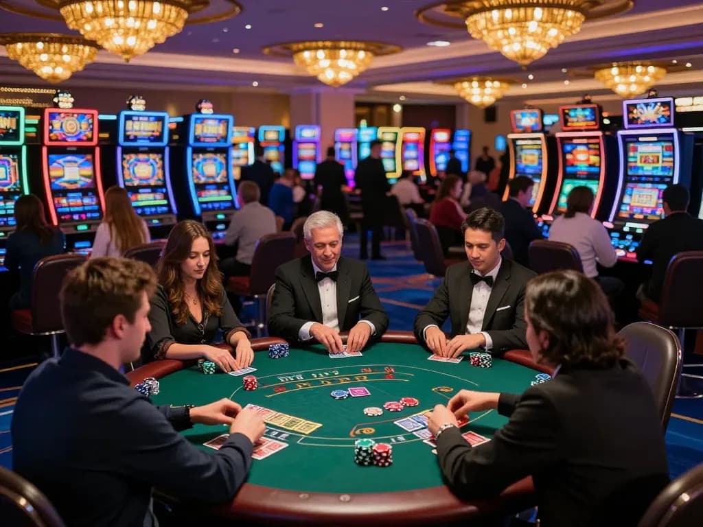 Players engaging in an exciting poker game at 33WIN casino table with colorful chips.