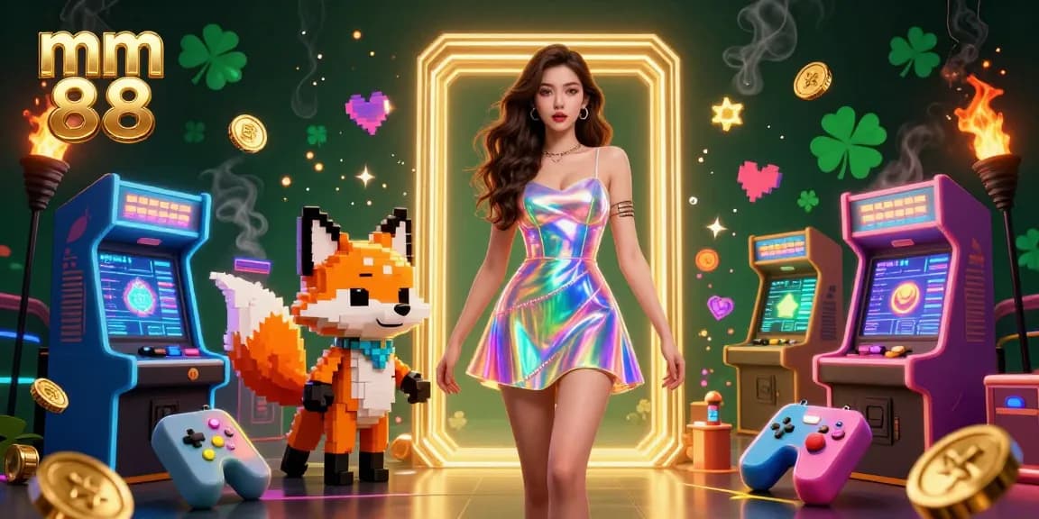 Experience vibrant gaming at mm 88 with colorful characters, exciting game elements, and casino flair.