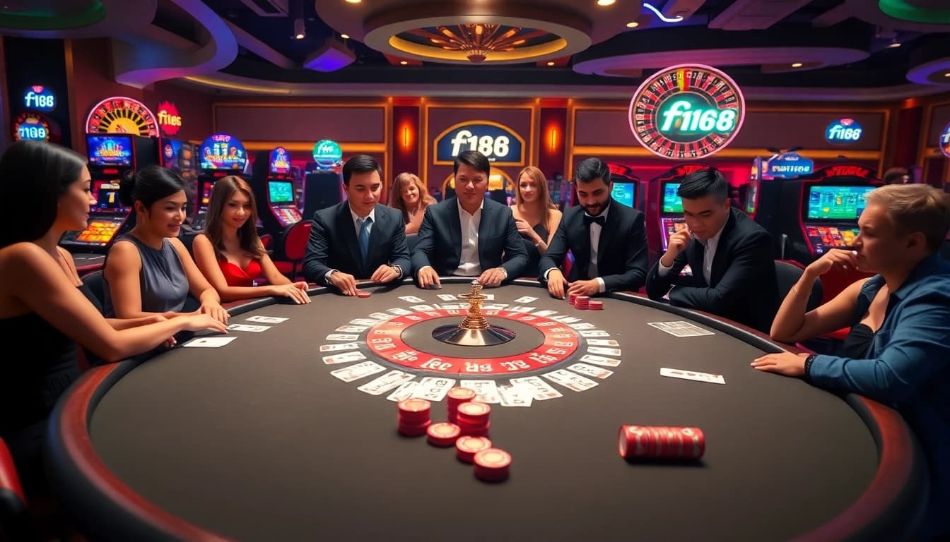 Exciting poker game experience at f168 casino, featuring vibrant cards and chips.