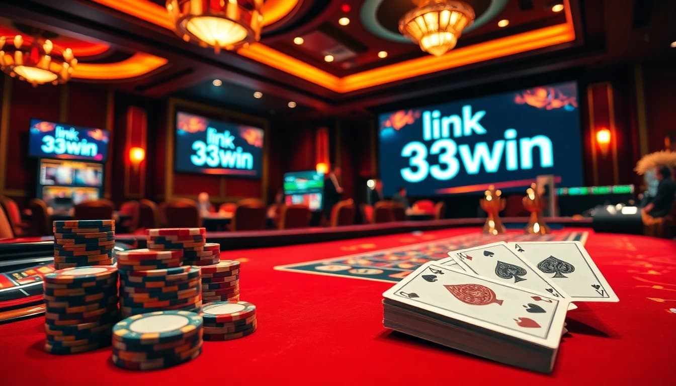 Experience the vibrant atmosphere of the casino with the link 33win showcased on the online screen.