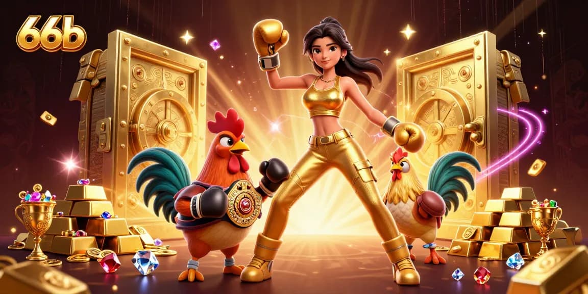 Experience vibrant casino victory with 66b in a dynamic, gold-rich digital illustration