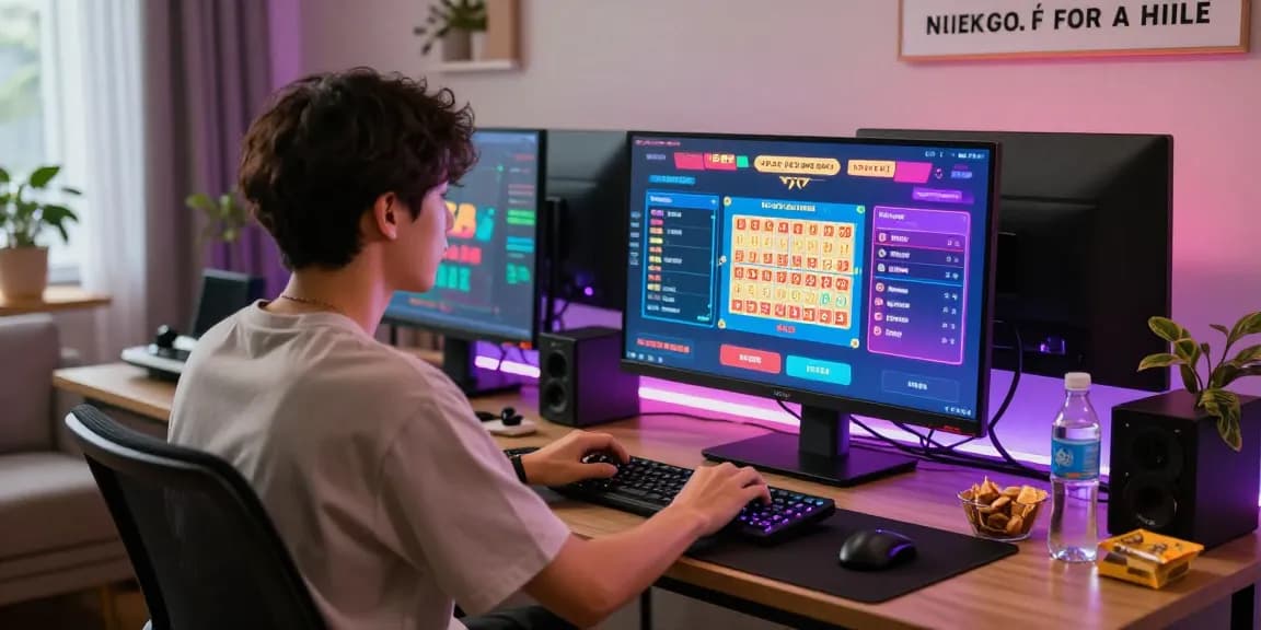 Engaging dynamic scene of online lottery gaming on https://xoso66.fitness/ with a stylish setup and vibrant atmosphere.