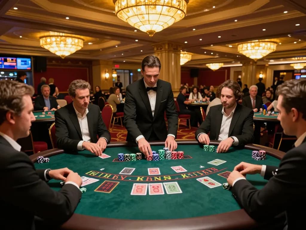 Hit club players strategizing at a blackjack table, with cards and chips highlighting intense gameplay