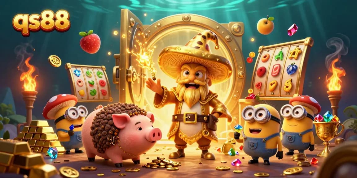 Engage with the vibrant qs88 gaming scene showcasing treasures, jackpots, and playful characters.
