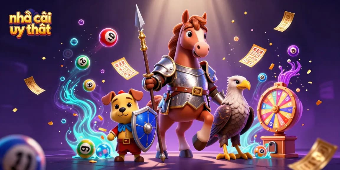 Experience the vibrant world of nhà cái uy tín, where players engage in dynamic lottery games amidst colorful elements.