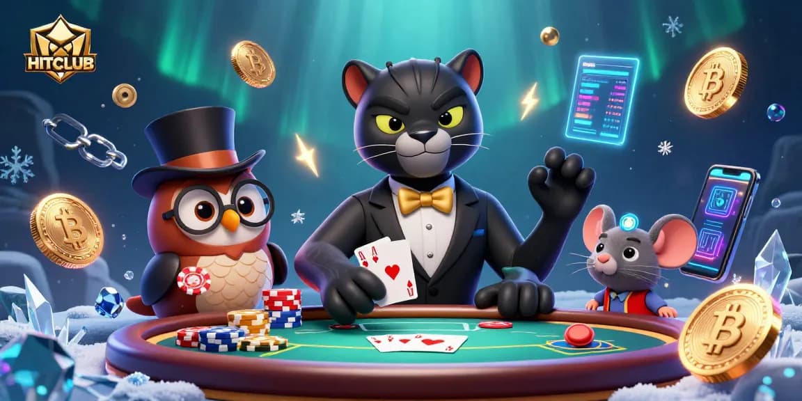 Join HITCLUB for thrilling poker action with stylish characters and vibrant casino elements.
