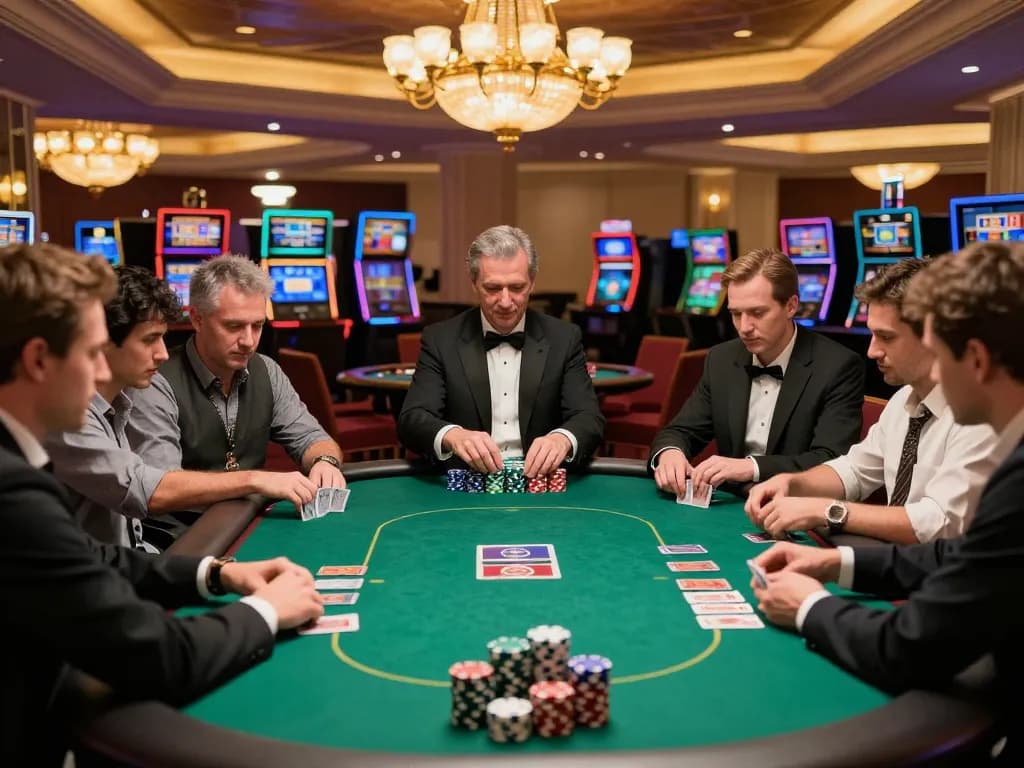 Keo nha cai players engaged in an exciting poker game with ambient casino lighting