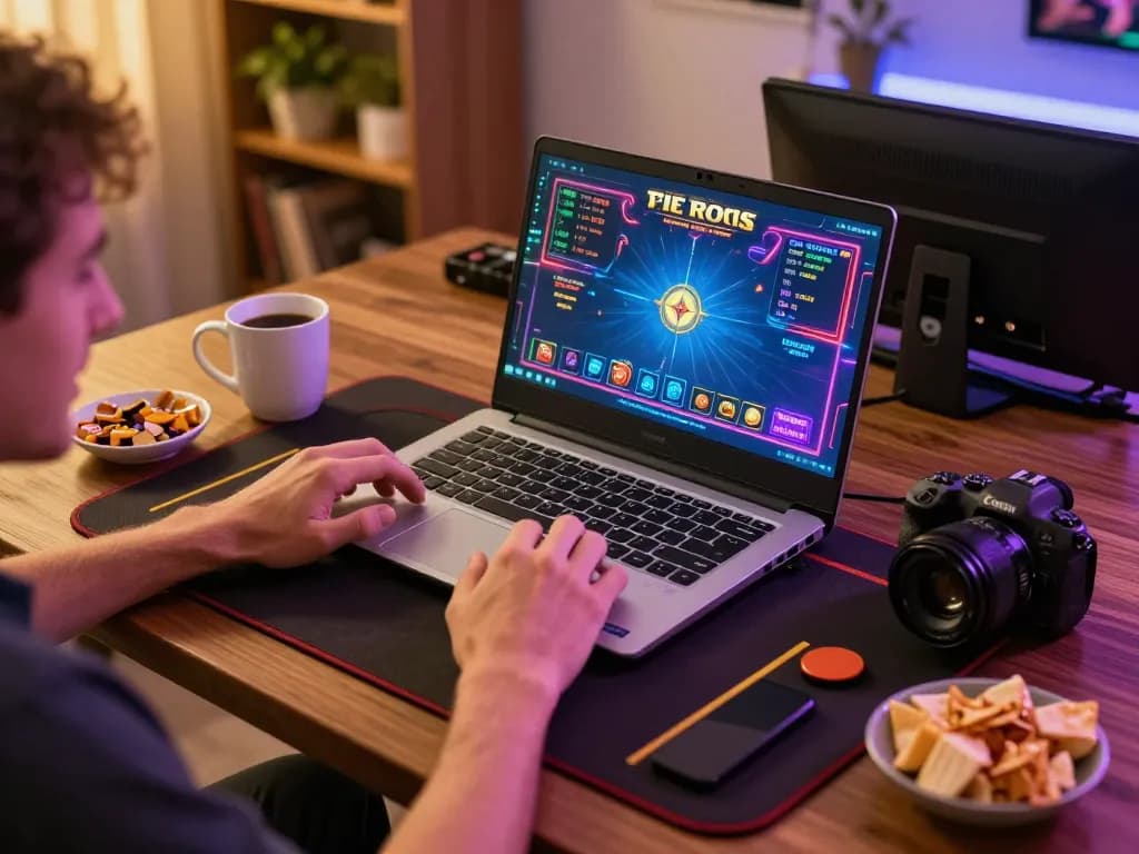 Engaging in live dealer gameplay on fb88, showing laptop interface and vibrant atmosphere