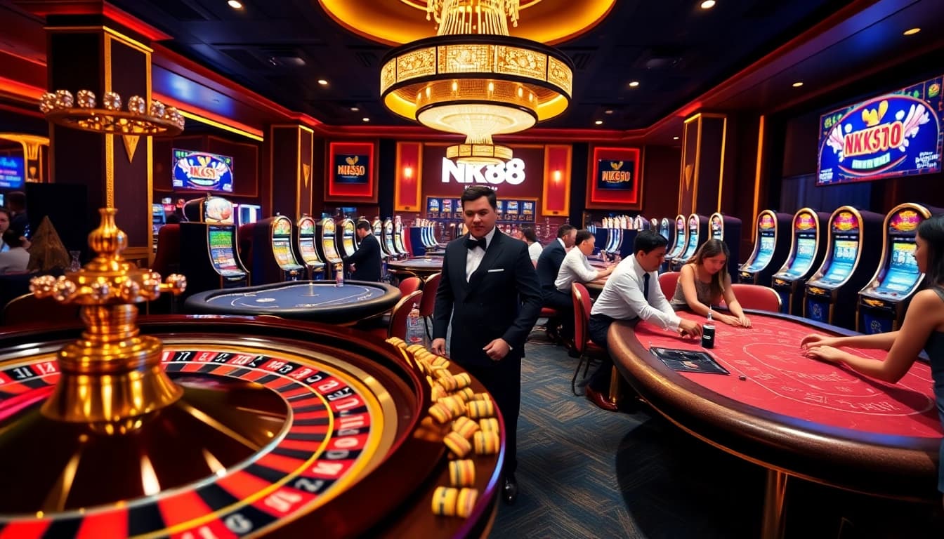 Experience high-stakes excitement at NK88 with vibrant casino tables and thrilling betting action.