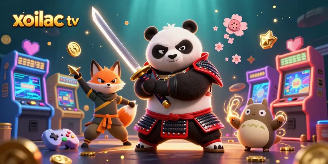 Xoilac TV engages viewers with exciting 3D action featuring a samurai panda and ninja fox.