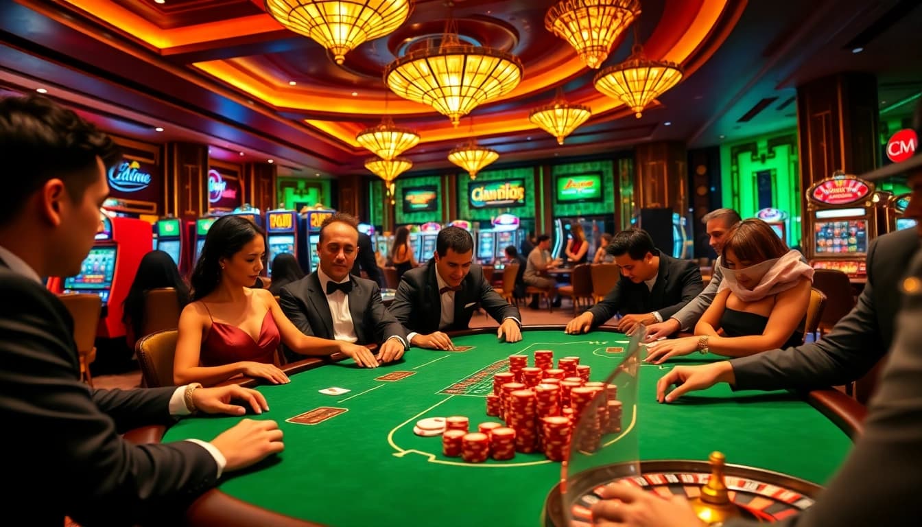 Players enjoying a thrilling game at CM88 casino, featuring vibrant tables and excitement.