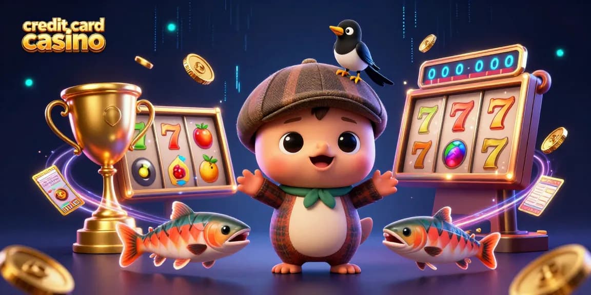 Engage in thrilling gameplay at the credit card casino with slots, cute characters, and vibrant graphics.