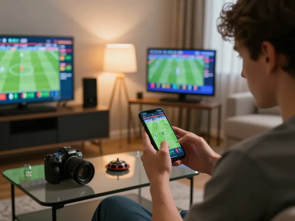 Person placing sports bets on the LV88 app, showcasing an engaging online gambling moment at home