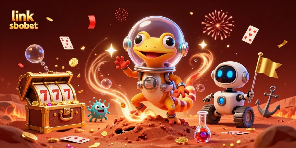 Experience the thrill of link sbobet with a Martian gecko exploring a buried casino!