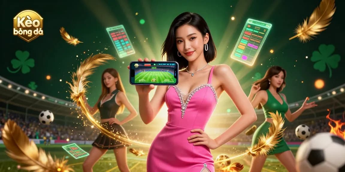 Engage in Kèo bóng đá with a confident woman showcasing a live sports betting game.