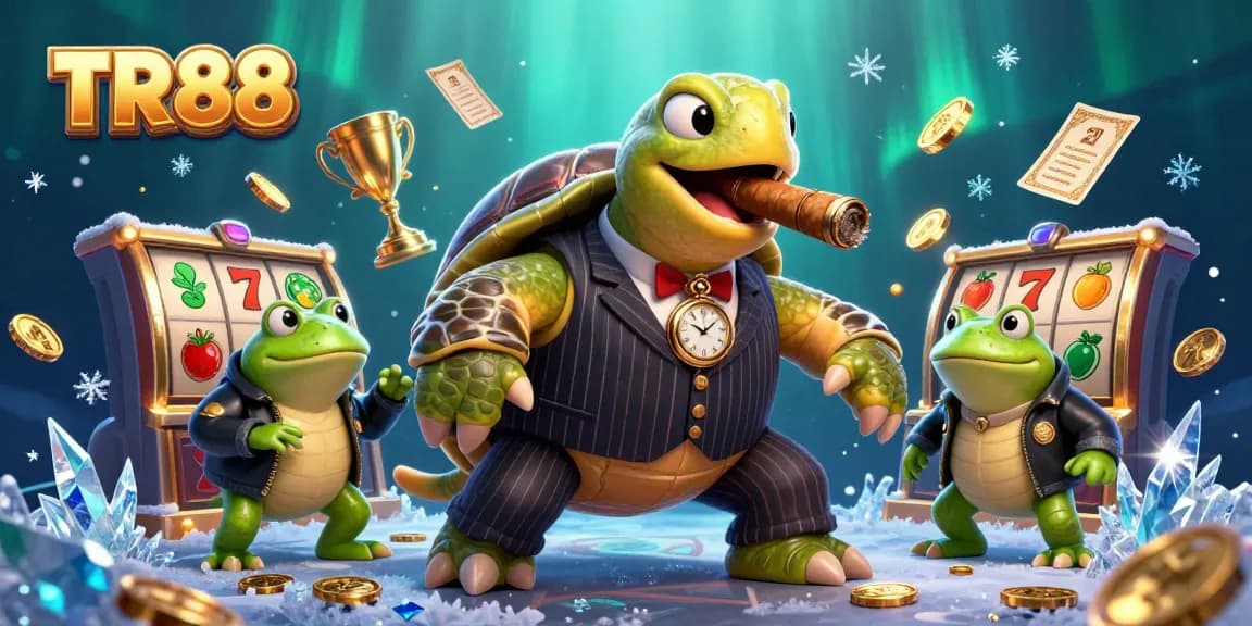 Bet big and win with the TR88 casino experience, featuring dynamic slot reels and festive gold coins.
