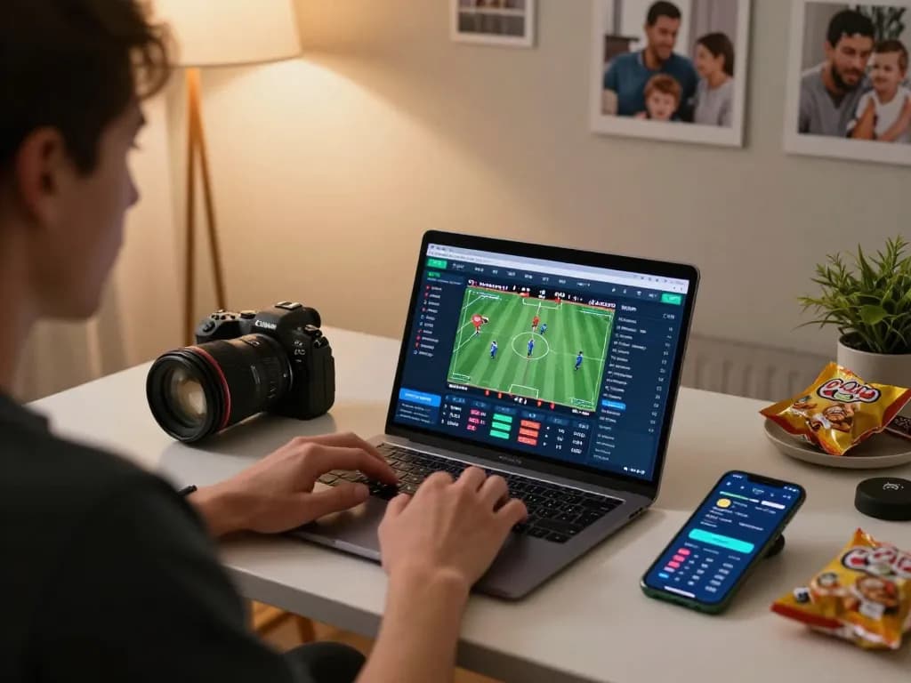 Make strategic bets with nhà cái BL555 using a laptop in a cozy home office.
