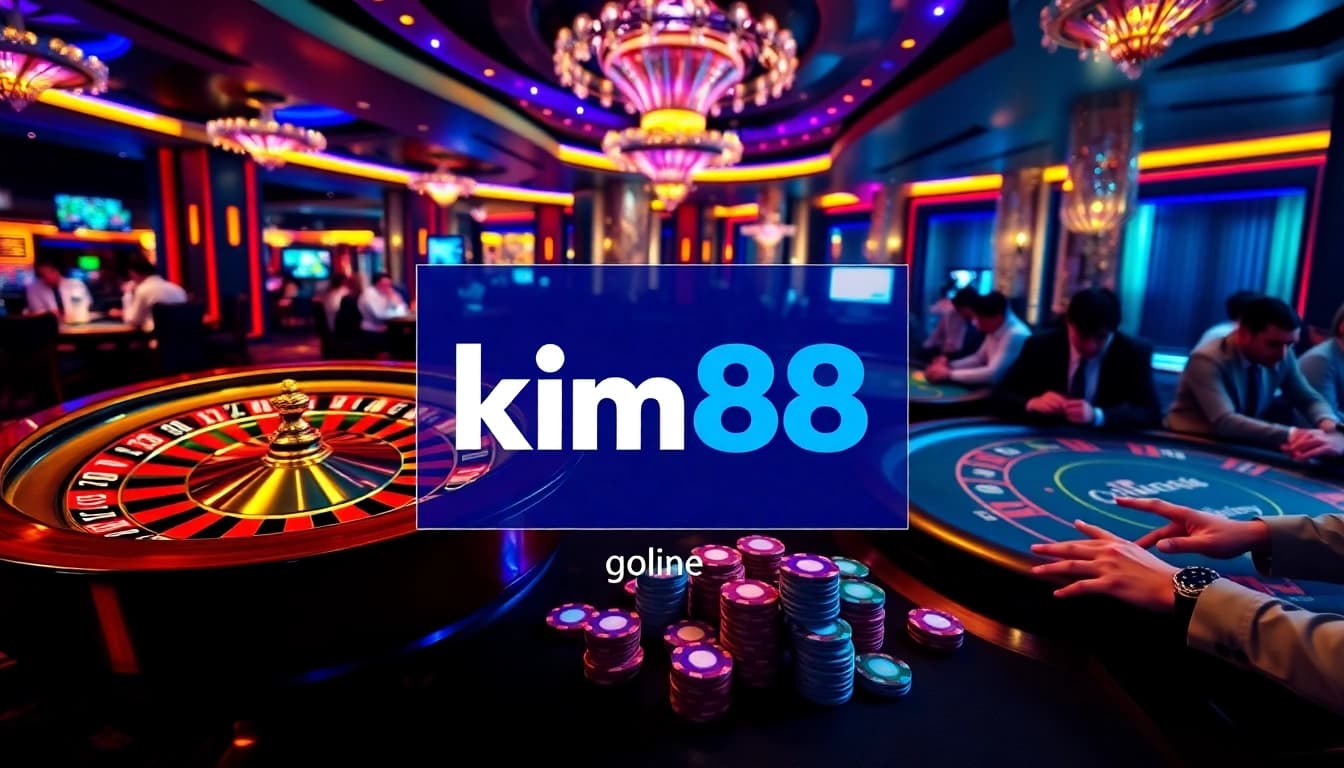 Engage in thrilling gameplay at km88, featuring a dynamic casino scene with poker and roulette.