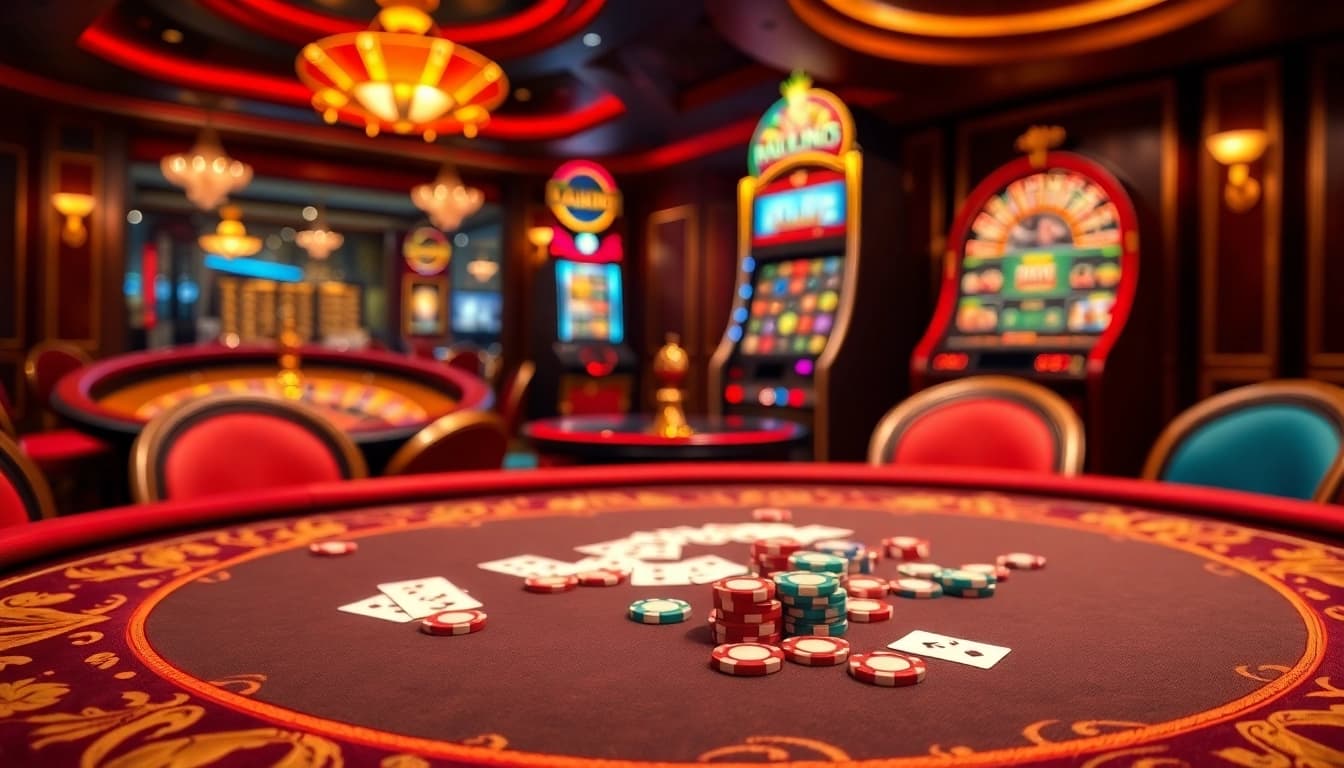 Experience exciting gameplay at Hitclub trang chủ with vibrant casino visuals featuring poker, roulette, and slots.