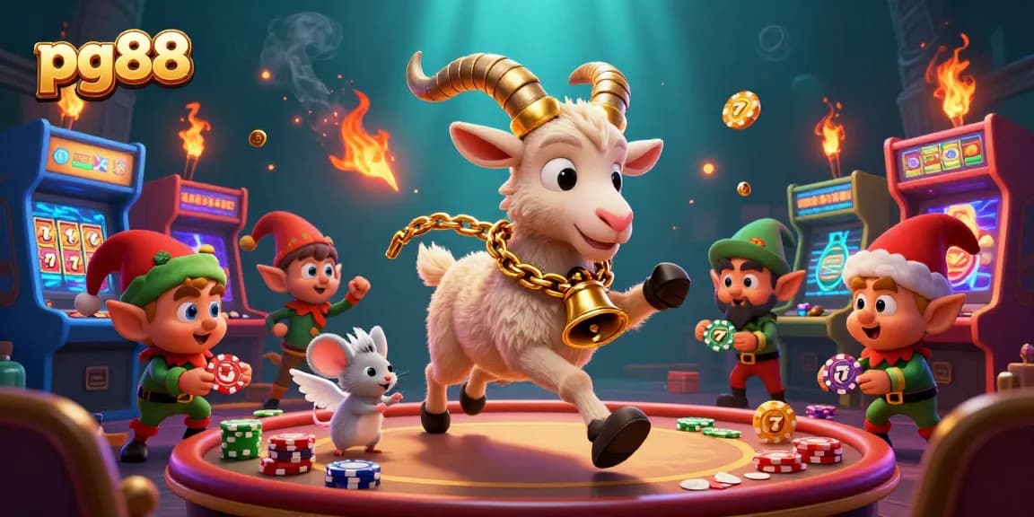 Experience thrilling gameplay at pg88, with a festive casino scene filled with characters and gaming elements.