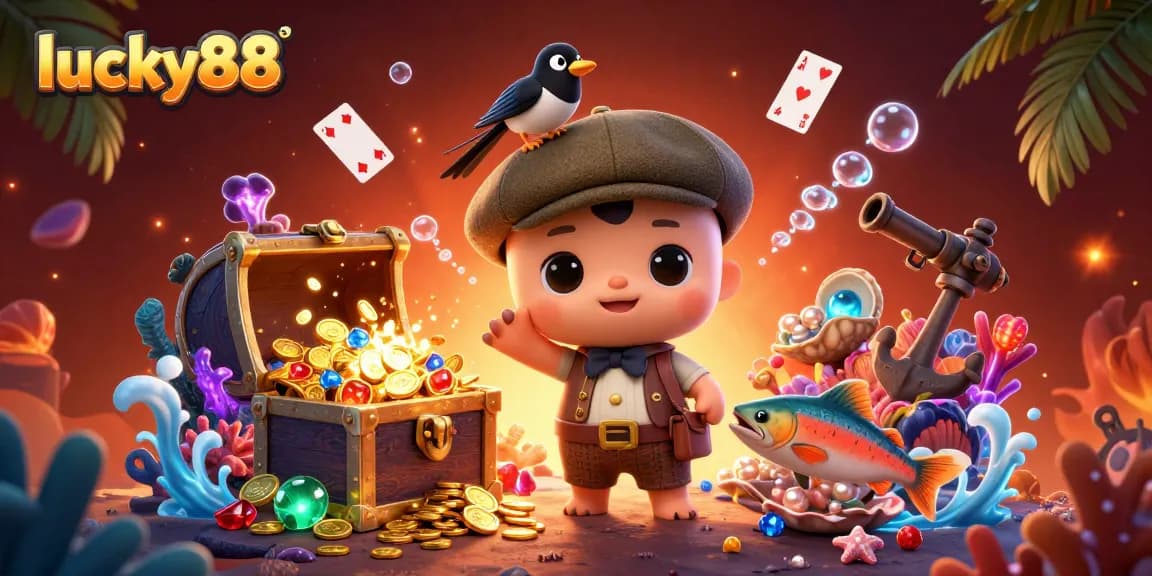 Join lucky88's exciting adventure with Nessie and friends amidst underwater treasures and casino elements!