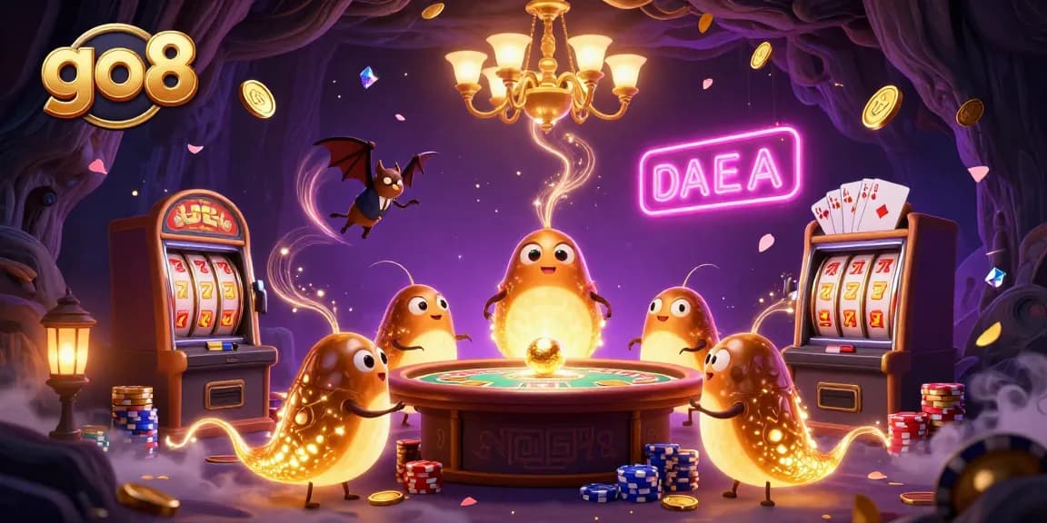 Experience thrilling gameplay at go8's vibrant cave casino with bioluminescent glowworms lighting up the action.