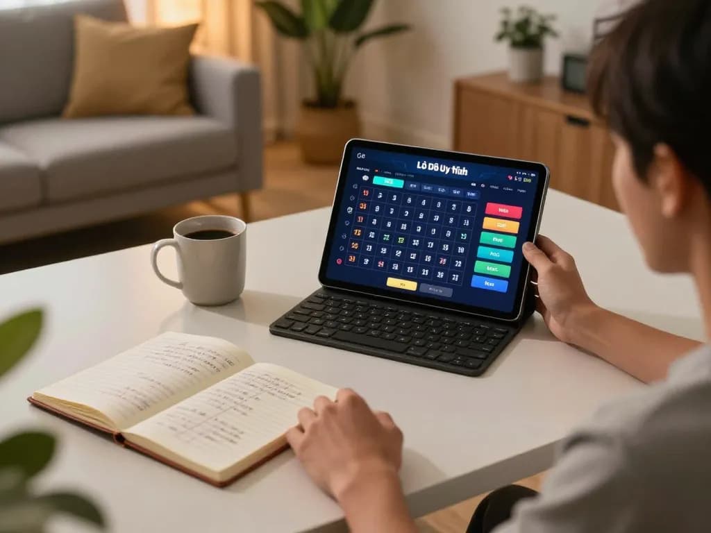 Lô Đề Uy Tín online gaming session in a cozy home setting with tablet interface
