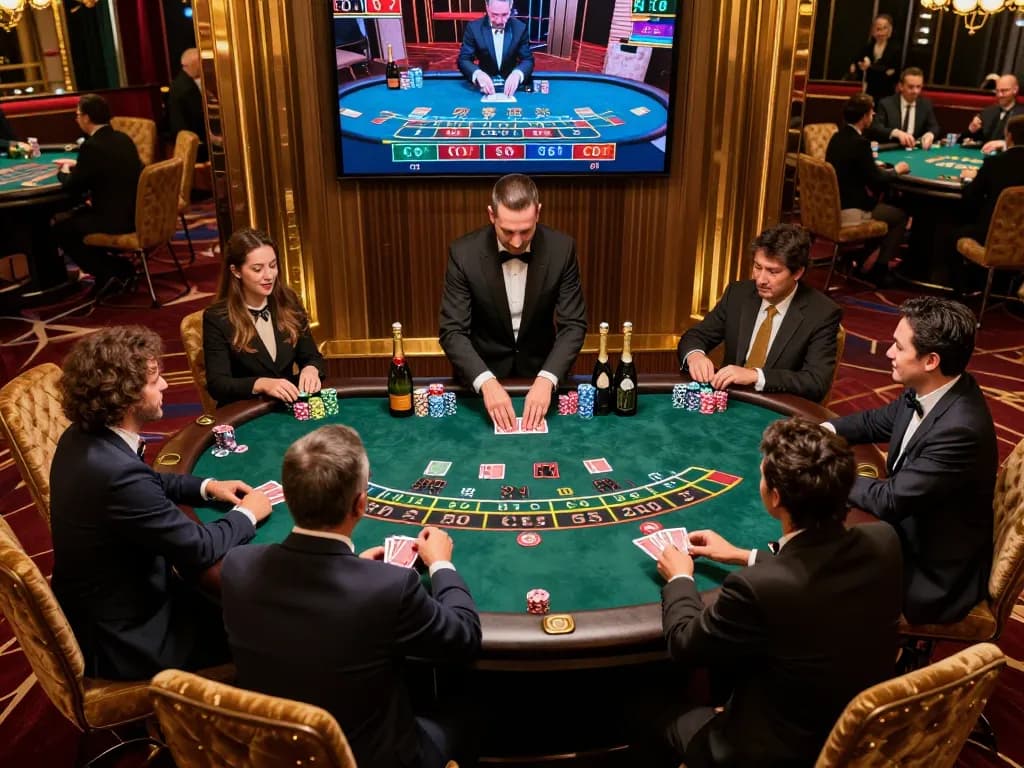 Players savoring a thrilling game of SC 88 live baccarat in a luxurious casino setting.