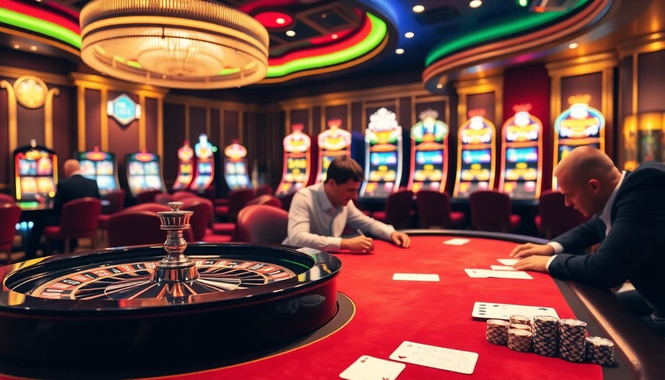 Experience thrilling casino excitement at https://da88st.com/ with a vibrant roulette and poker setup.
