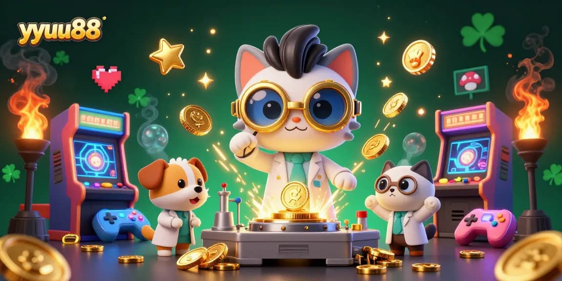 Spin the reels with yyuu88's vibrant casino-themed adventure featuring a mad scientist and dog!