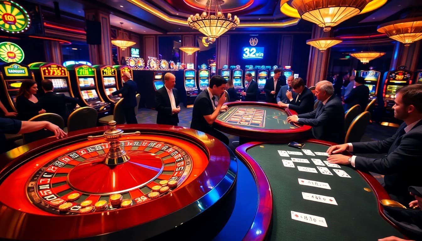 Experience the thrill of gambling with vibrant visuals at https://32wingroup.com/, showcasing a luxurious casino atmosphere.
