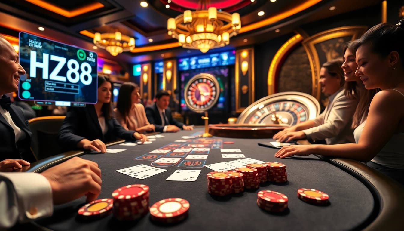 Experience the excitement of winning at https://hz88.blue/ with players engaged at a luxurious blackjack table.