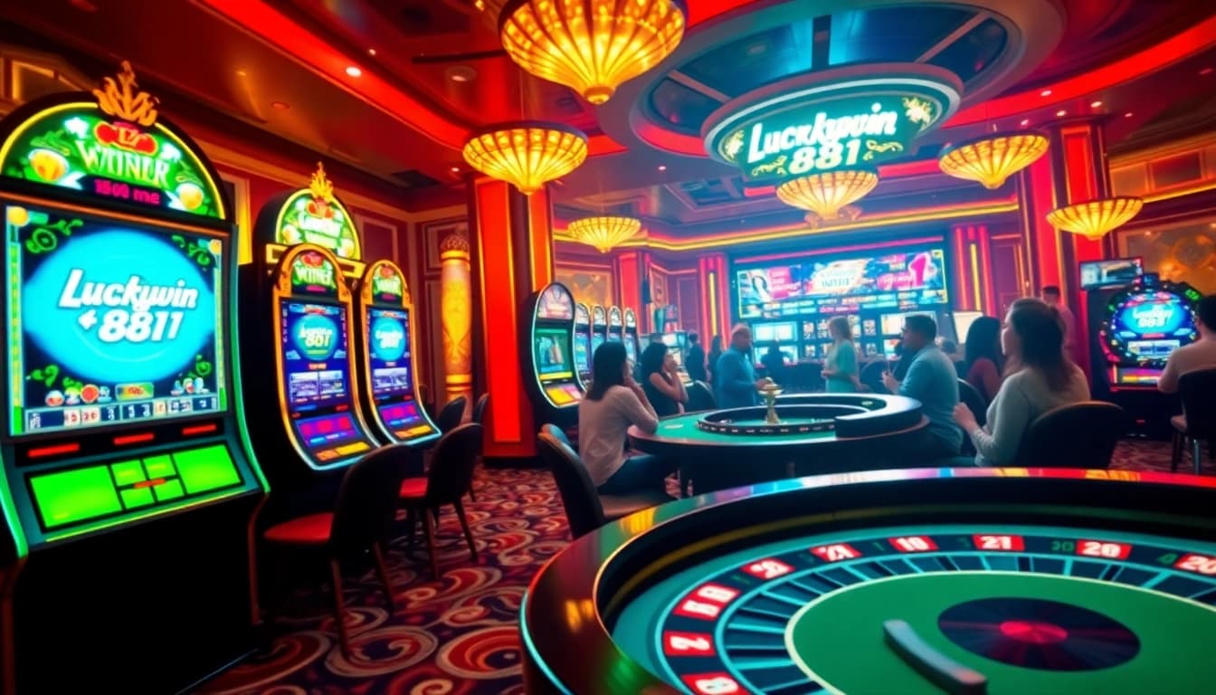 Experience the excitement of Luckywin 881 with vibrant slots and a luxurious casino atmosphere.