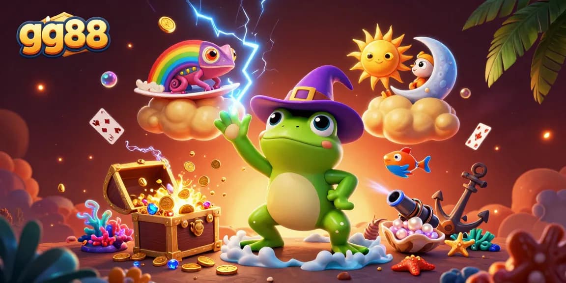 Participate in exciting gaming experiences at gg88 with whimsical characters, treasure, and vibrant casino elements.