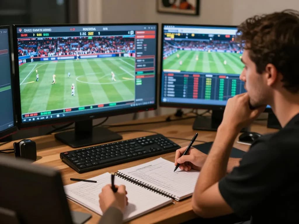 Engaging sports betting session at 88club with multiple screens showing live odds and stats