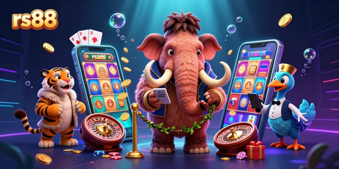 Engage with rs88 through a vibrant casino scene featuring unique characters and animated gaming elements.