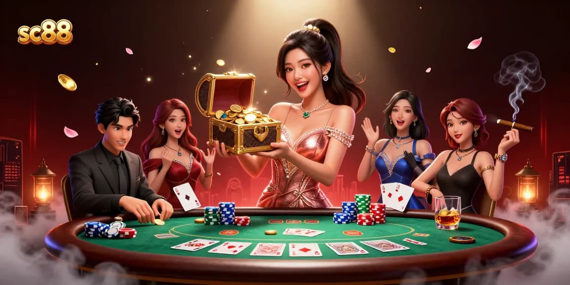 Experience thrilling gameplay at SC88 as players engage with glamorous casino elements and sparkling treasures.