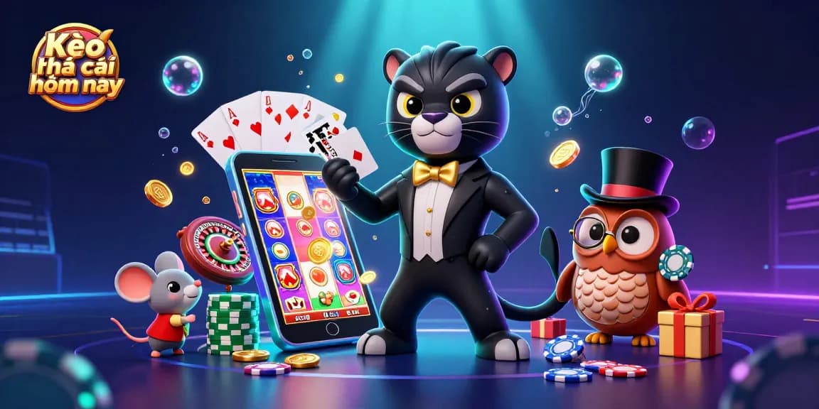 Engage in thrilling gaming with Kèo nhà cái hôm nay featuring vibrant characters and casino elements.