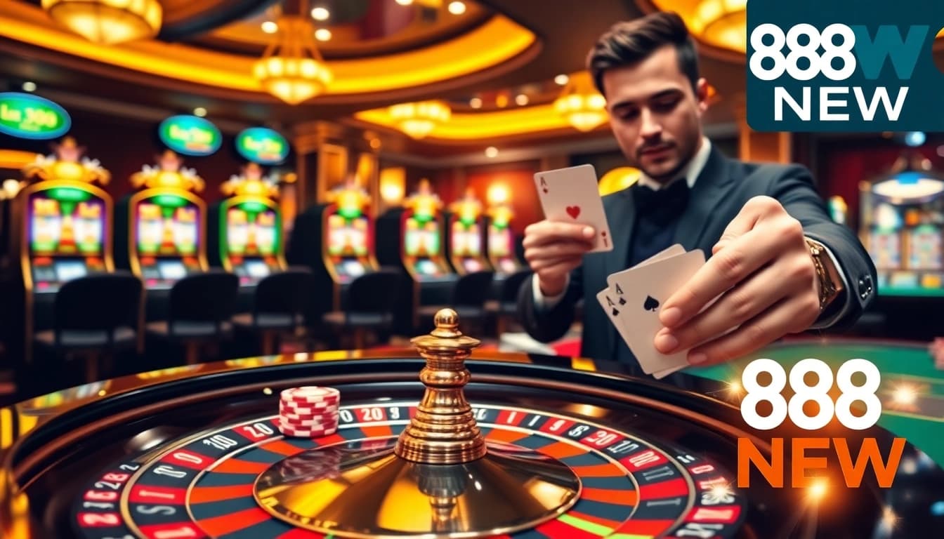 Experience premium gaming excitement at 888NEW with vibrant casino table elements.