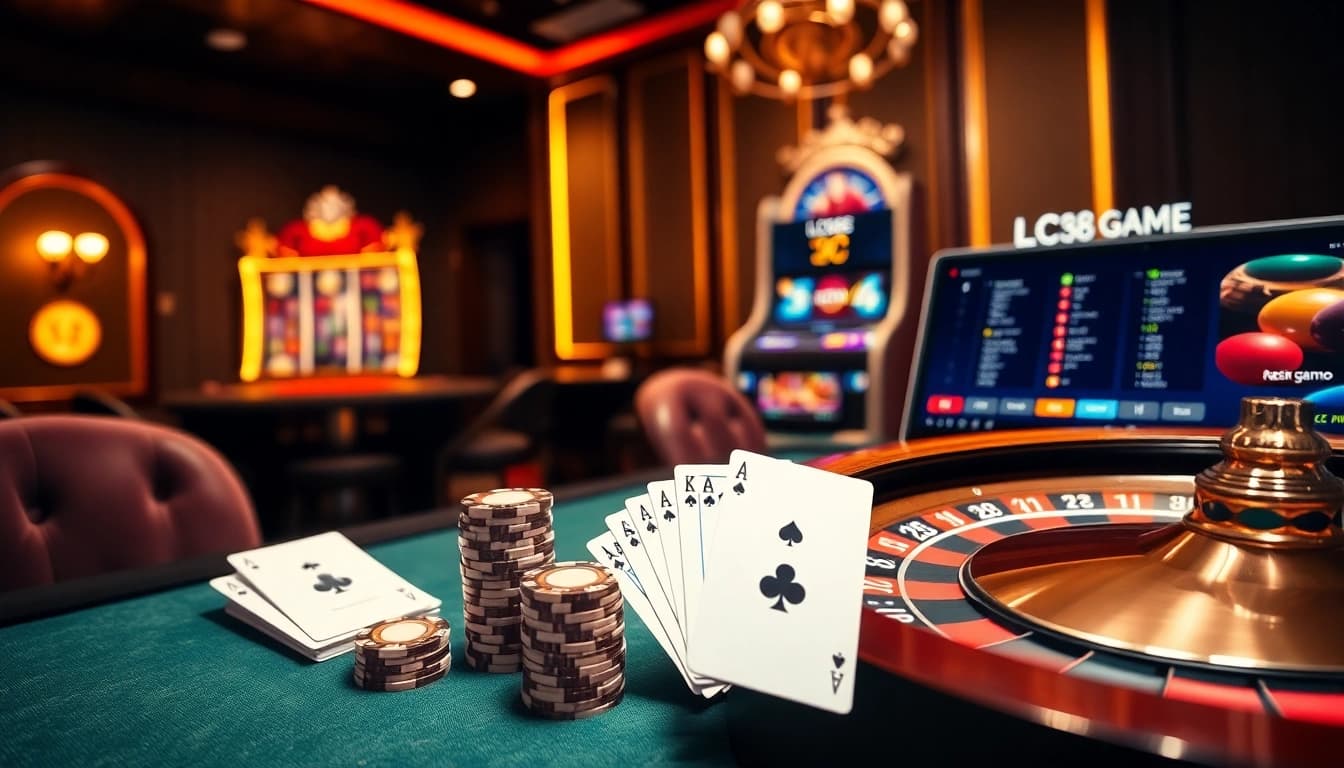 Experience the thrill of the LC88 Game with elegant cards and vibrant roulette wheels.