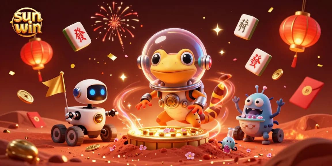 Experience the thrills of sun win with a lively Martian gecko discovering a golden casino.