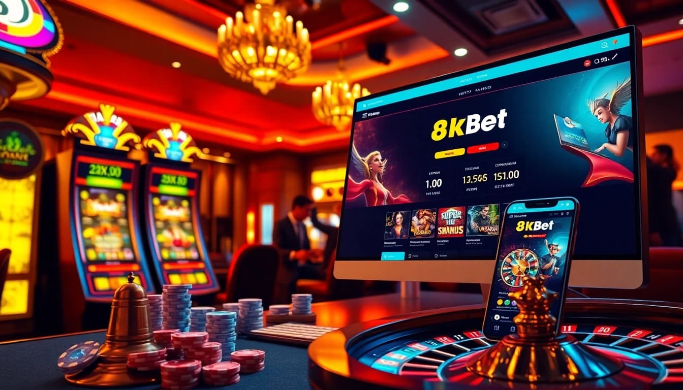 Experience the excitement of nhà cái 8kbet with vibrant casino visuals showcasing games and betting interfaces.